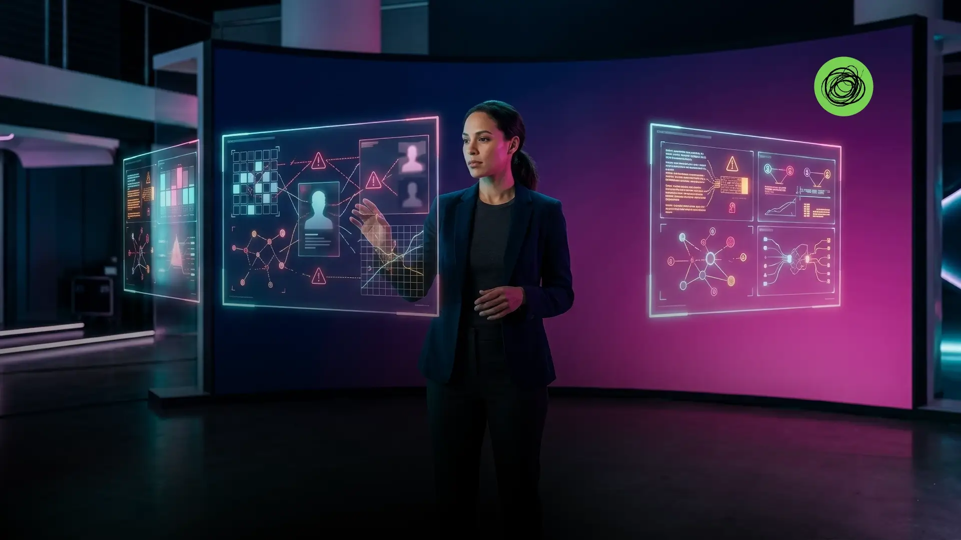 Digital landscape showing a brand building virtual identity in the metaverse with avatars, immersive spaces, and futuristic marketing elements.