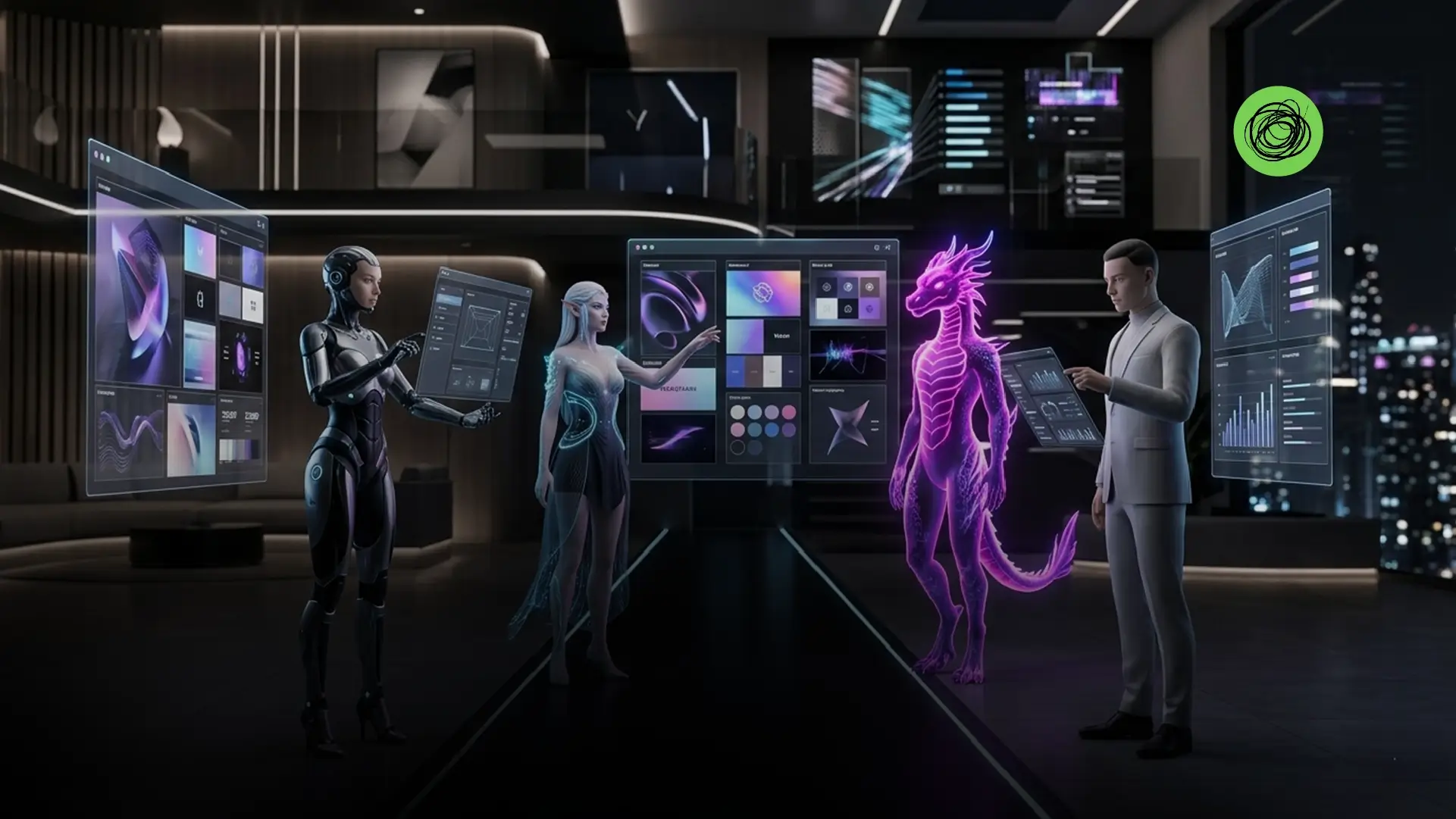 Digital avatars representing consumers with customizable virtual identities in an immersive metaverse environment.